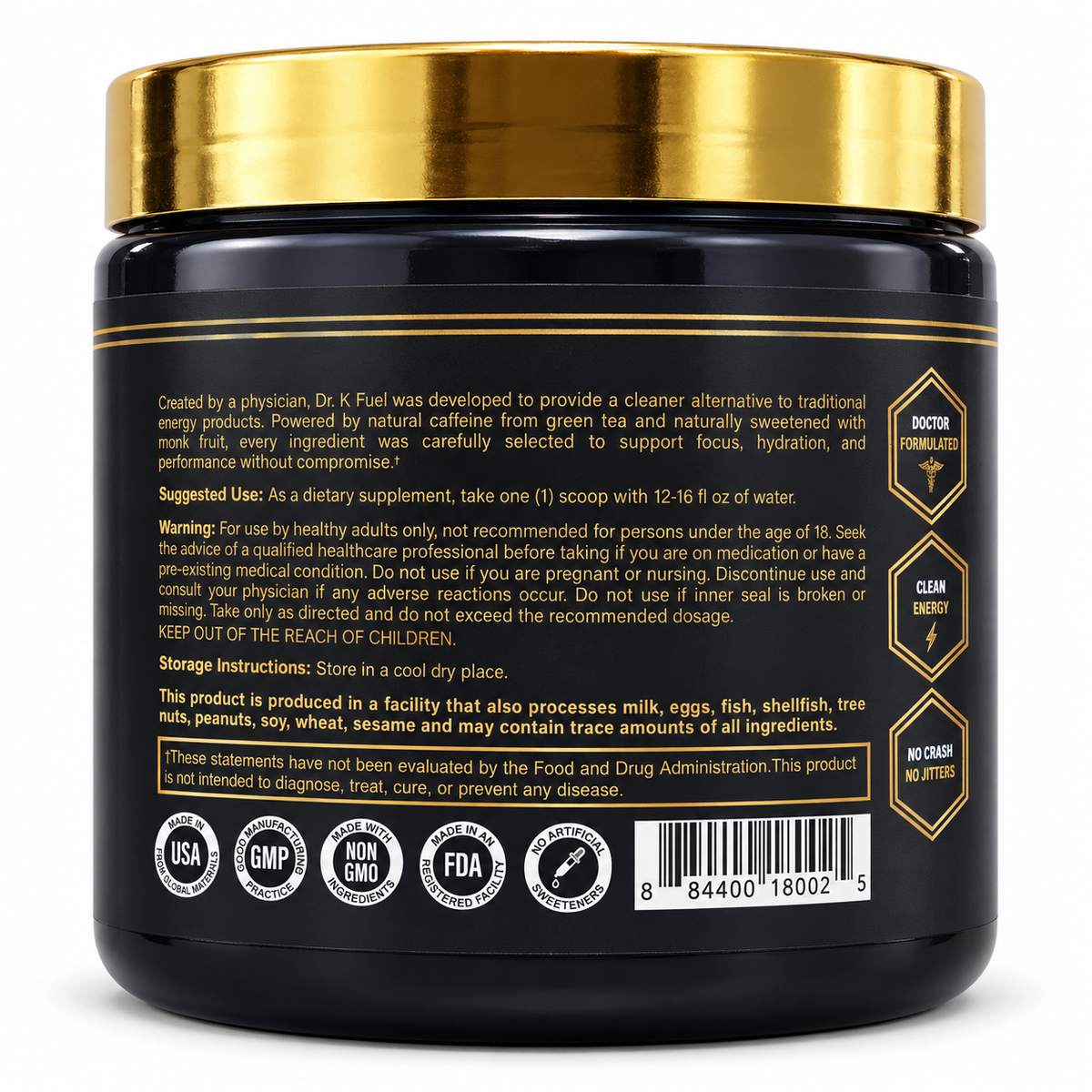 Dr.K Fuel Doctor-Formulated Daily Clean Energy + Hydration — Strawberry Kiwi | 30 Servings